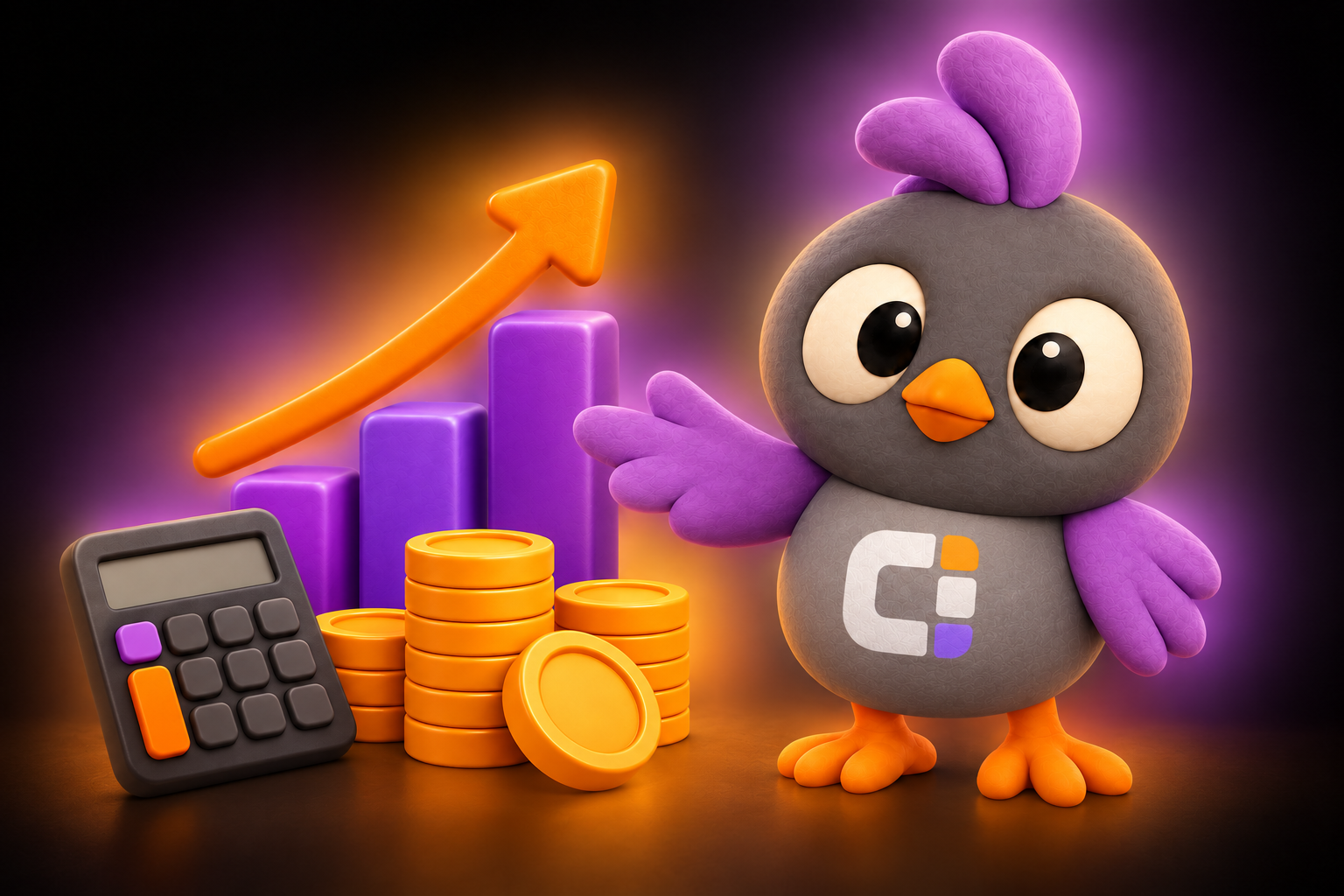 Tico com elementos financeiros em 3D